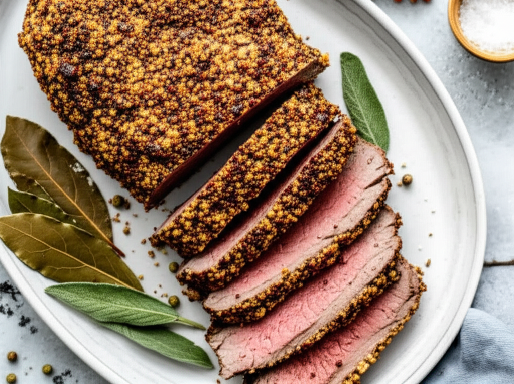 Beef Tenderloin With Mustard And Peppercorns