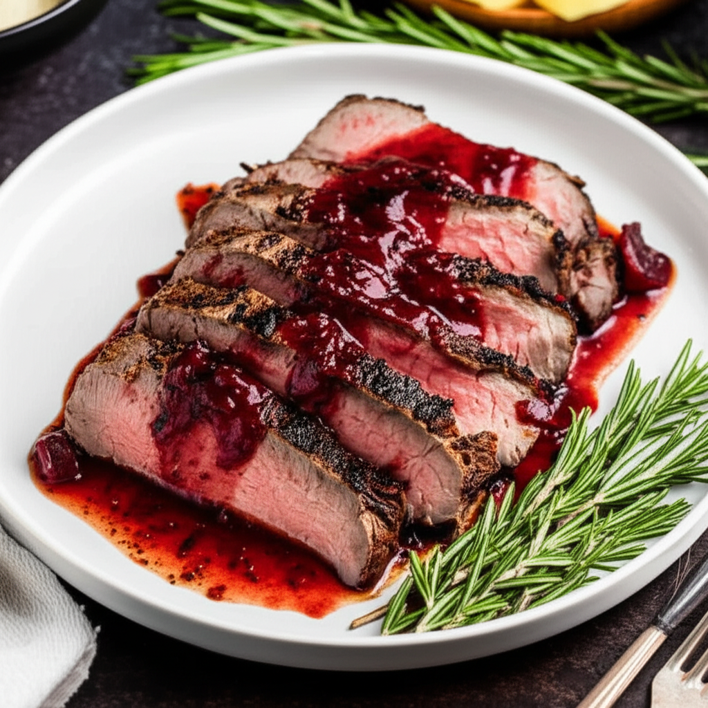 Beef Tenderloin With Port Rosemary Sauce image