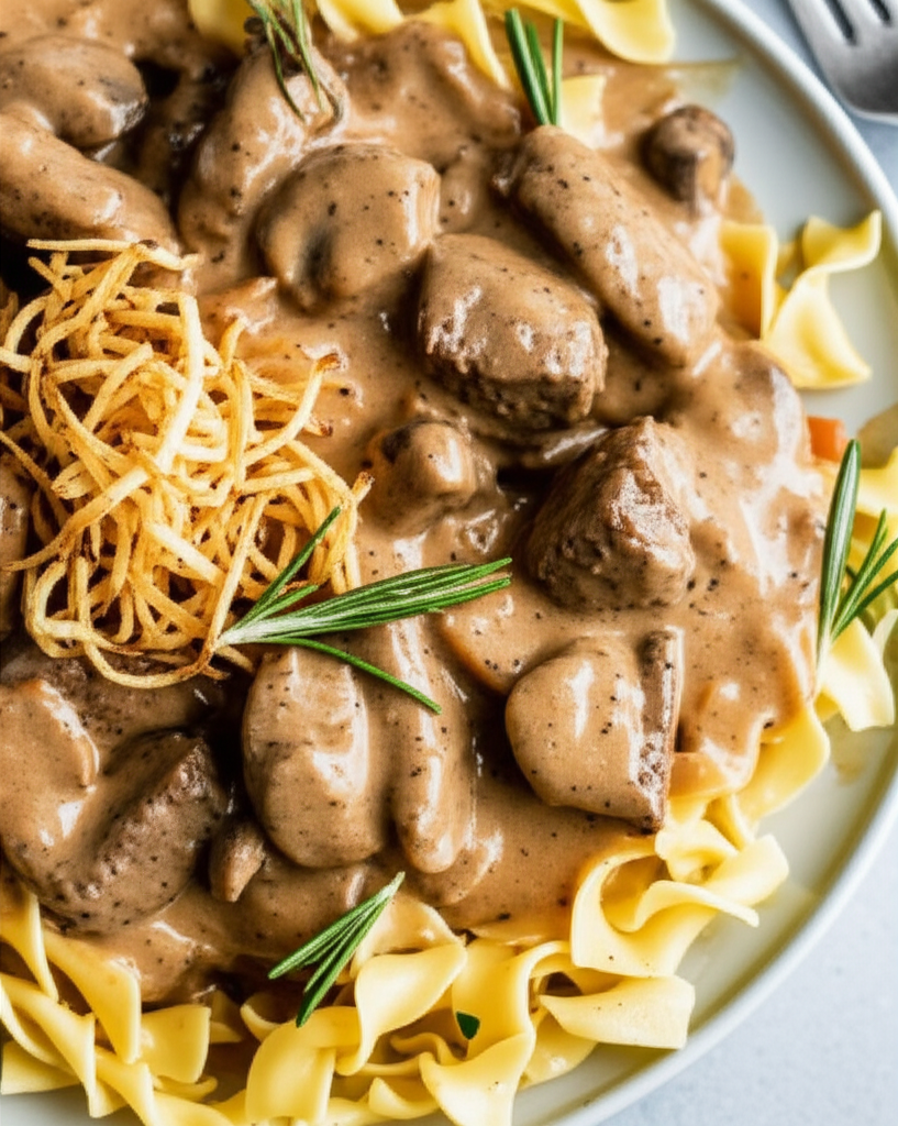 Beef Tips Crispy Parsnip Threads With Horseradish Cream Sa image