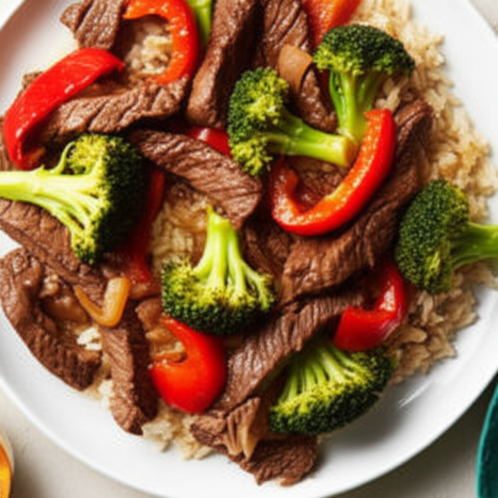 Beef With Broccoli And Red Pepper image