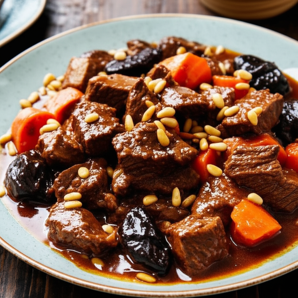 Beef With Red Wine And Pine Nuts image
