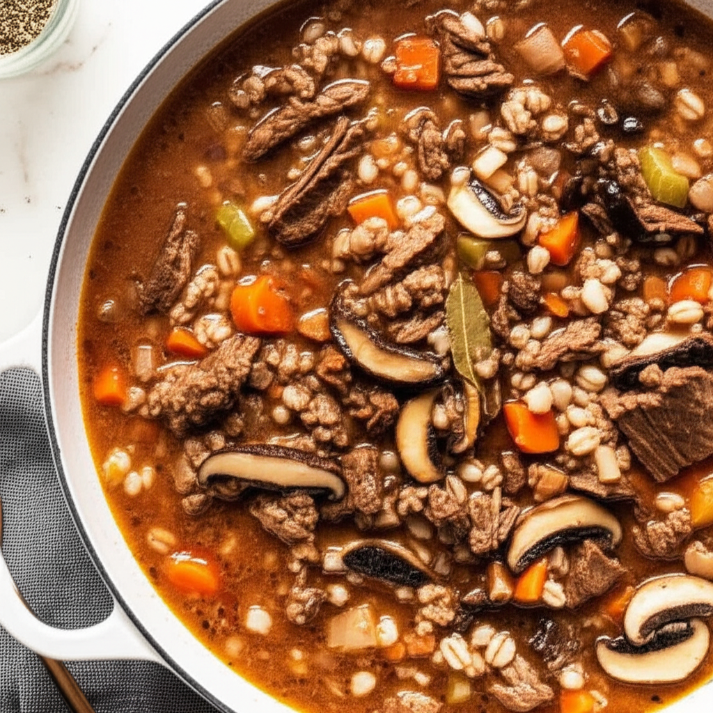 Beef Barley And Dried Mushroom Soup image