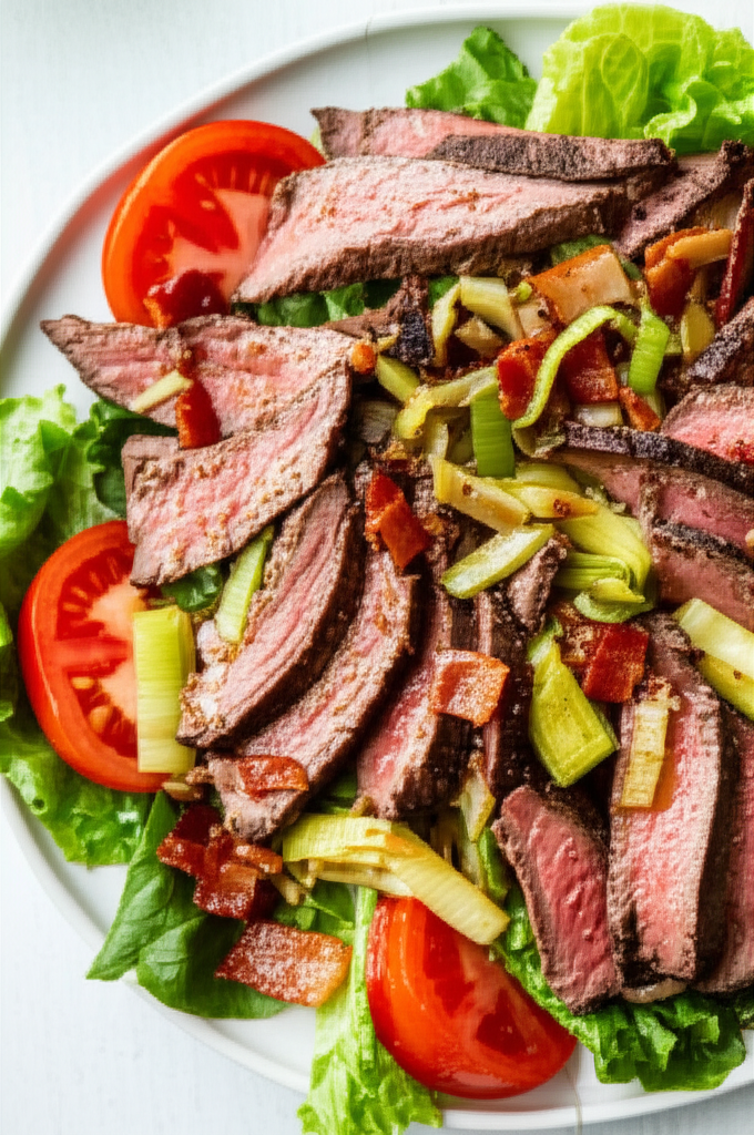 Beef Leek And Tomato Salad With Bacon Dressing image
