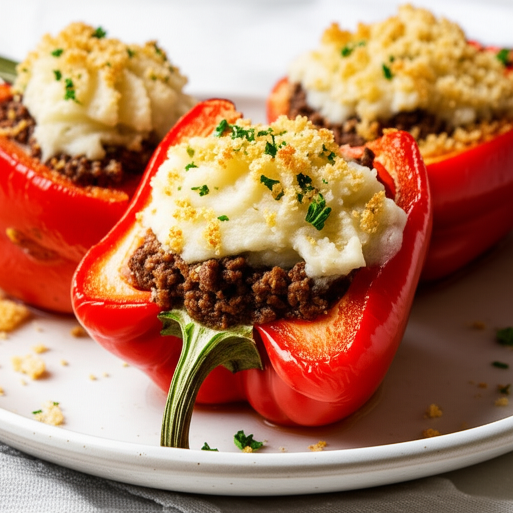 Beef Mashed Potato Stuffed Bell Peppers W Garlicky Bread Crumbs image