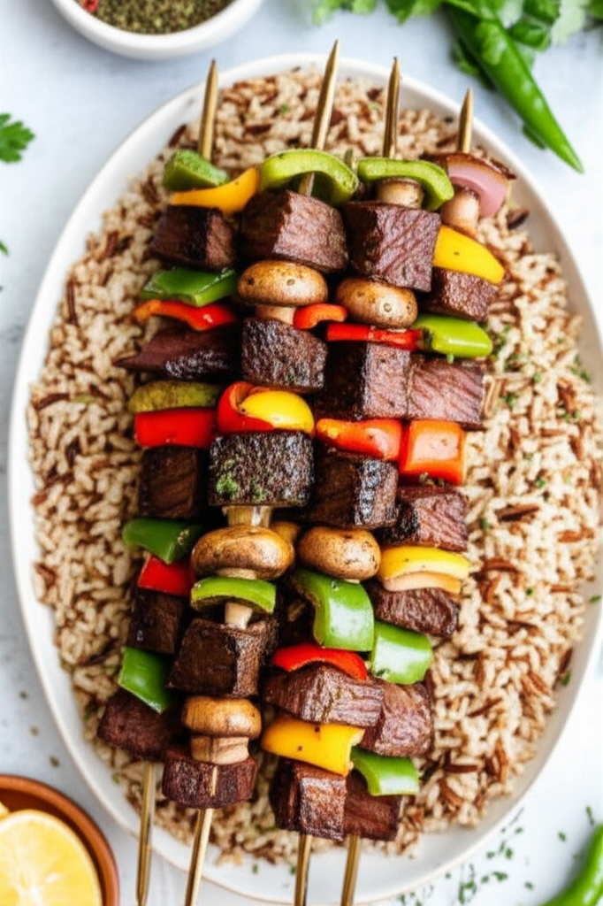 Beef Pepper Mushroom Kabobs image