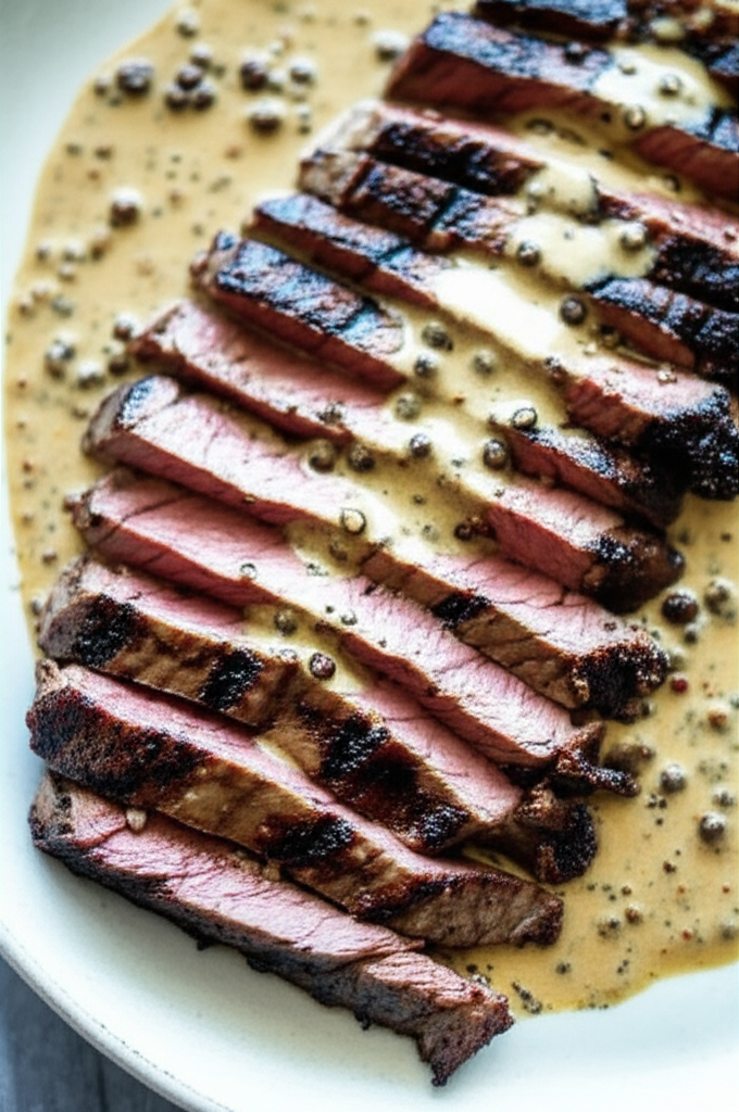 Beer Marinated Grilled New York Strip Steaks With Pepper Sauce image