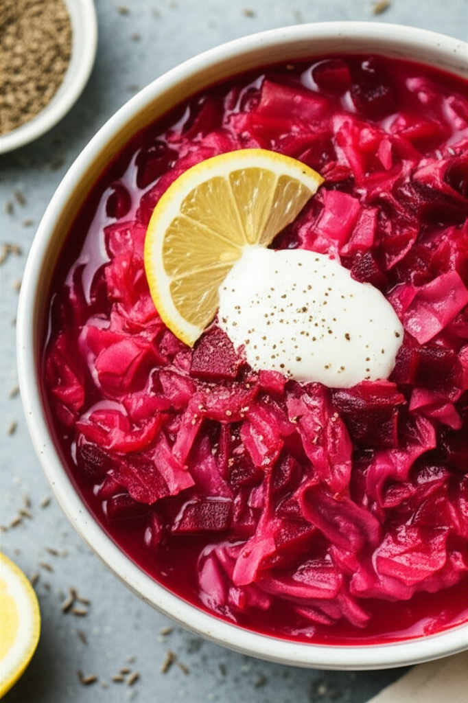 Beet Cabbage Soup Punajuurikaalikeitta image