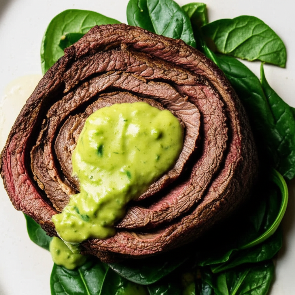 A 1 Butter Deconstructed Pinwheel Steak With Avocado Sauce A1 image