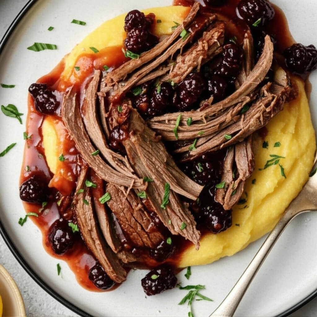 A 1 Slow Roasted Shredded Steak With Polenta A1 image
