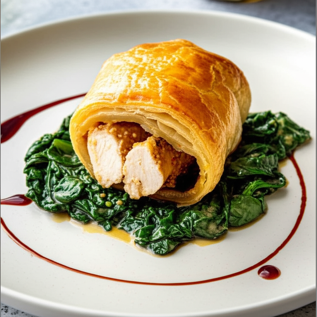 A1 Chicken Thighs En Croute On A Bed Of Dijon Cooked Spinach A1 image