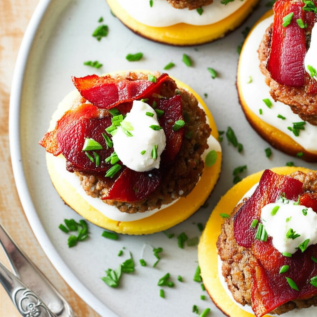 A1B Bacon Burger Bites On White Polenta Cakes A1 image
