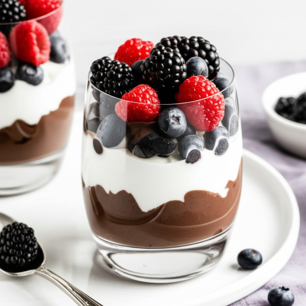 Berry Chocolate Pudding Yogurt Parfait image