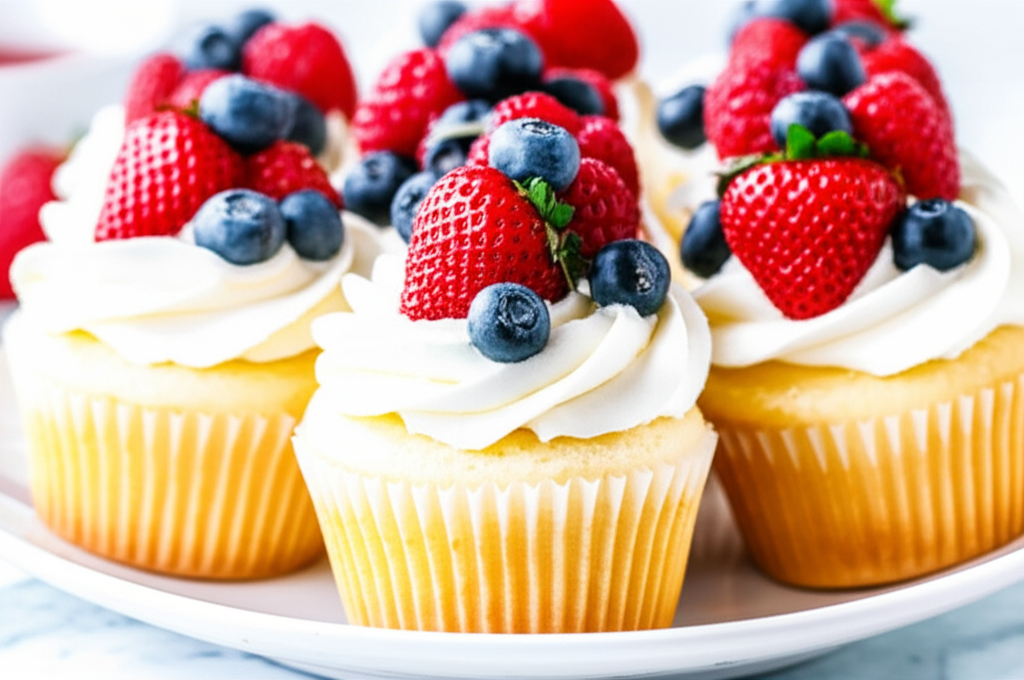 Berry Topped White Cupcakes image