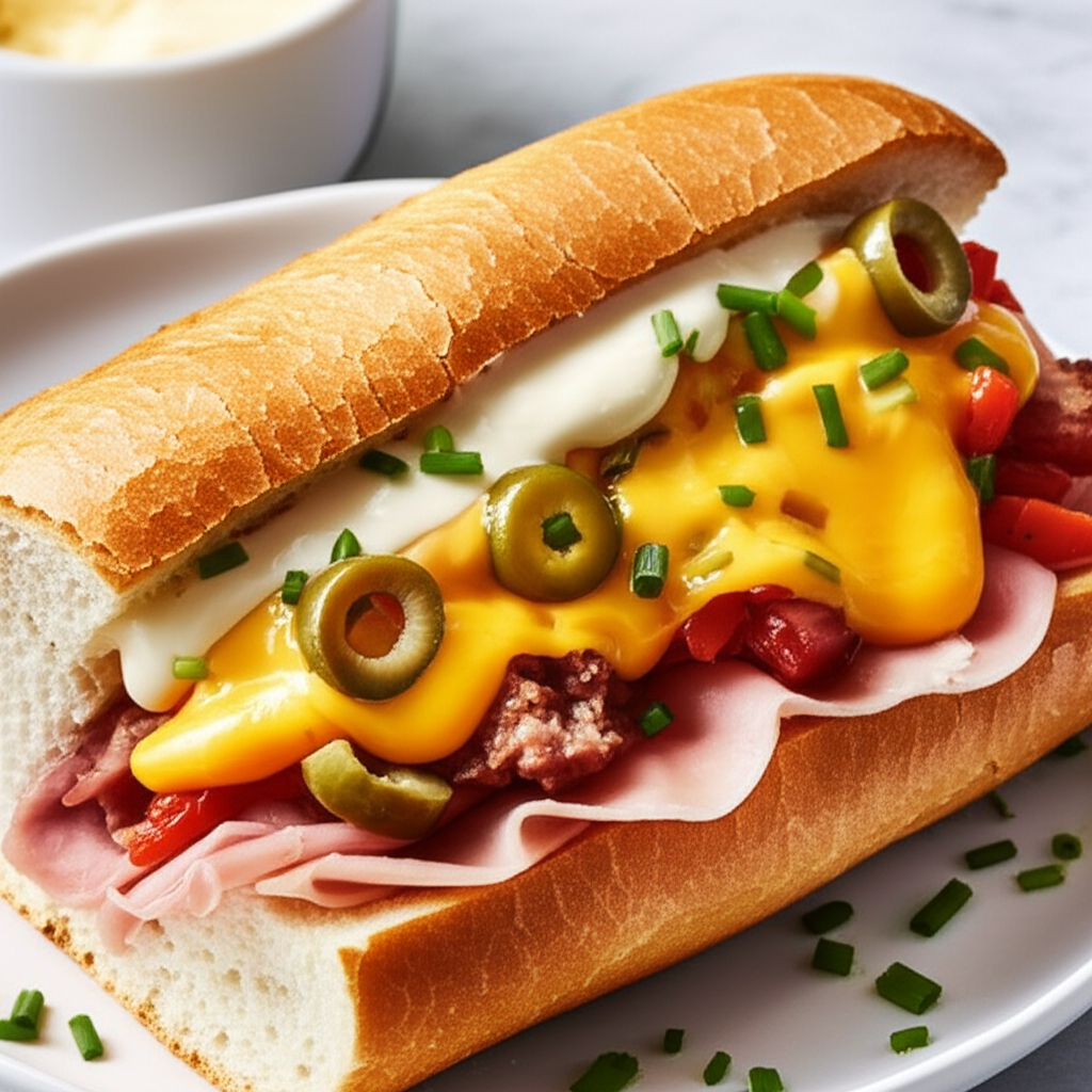 Abbey S Melted Cheddar Sausage And Olive Sandwich image