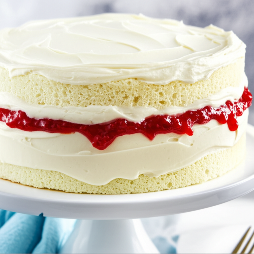 Best Classic White Layer Cake With Raspberry Almond Filling image