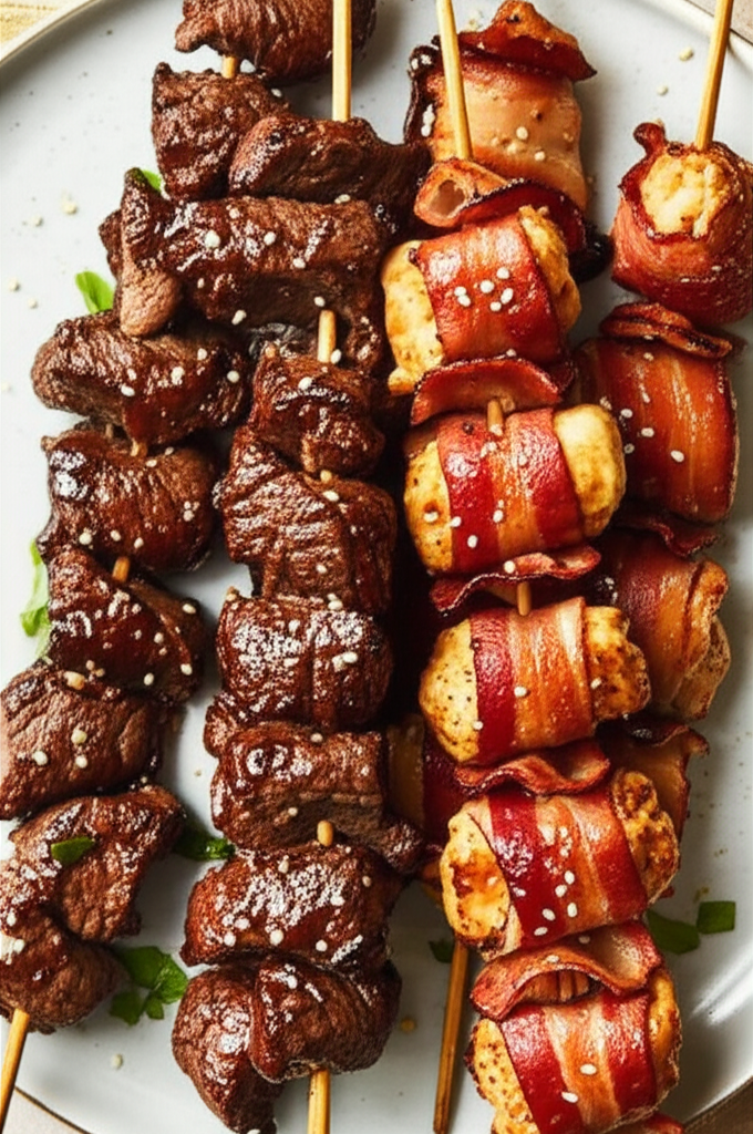 Best Ever Skirt Steak And Bacon Wrapped Chicken Kabobs image