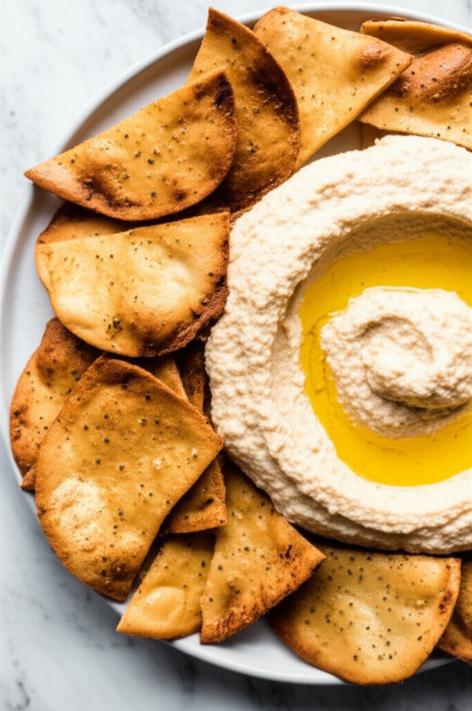 Best Ever And Most Popular Garlic Chips With Hummus image