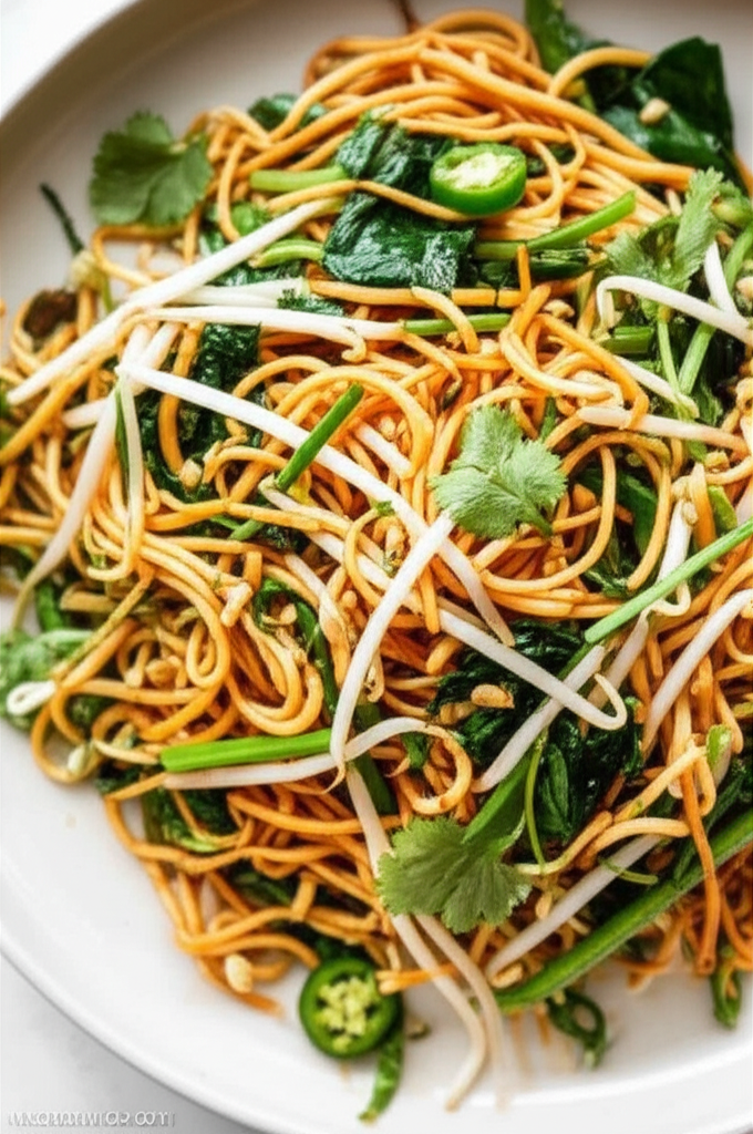 Betelnut Pejiu Wu S Emerald Fire Noodles With Cilantro Mint And Basil image