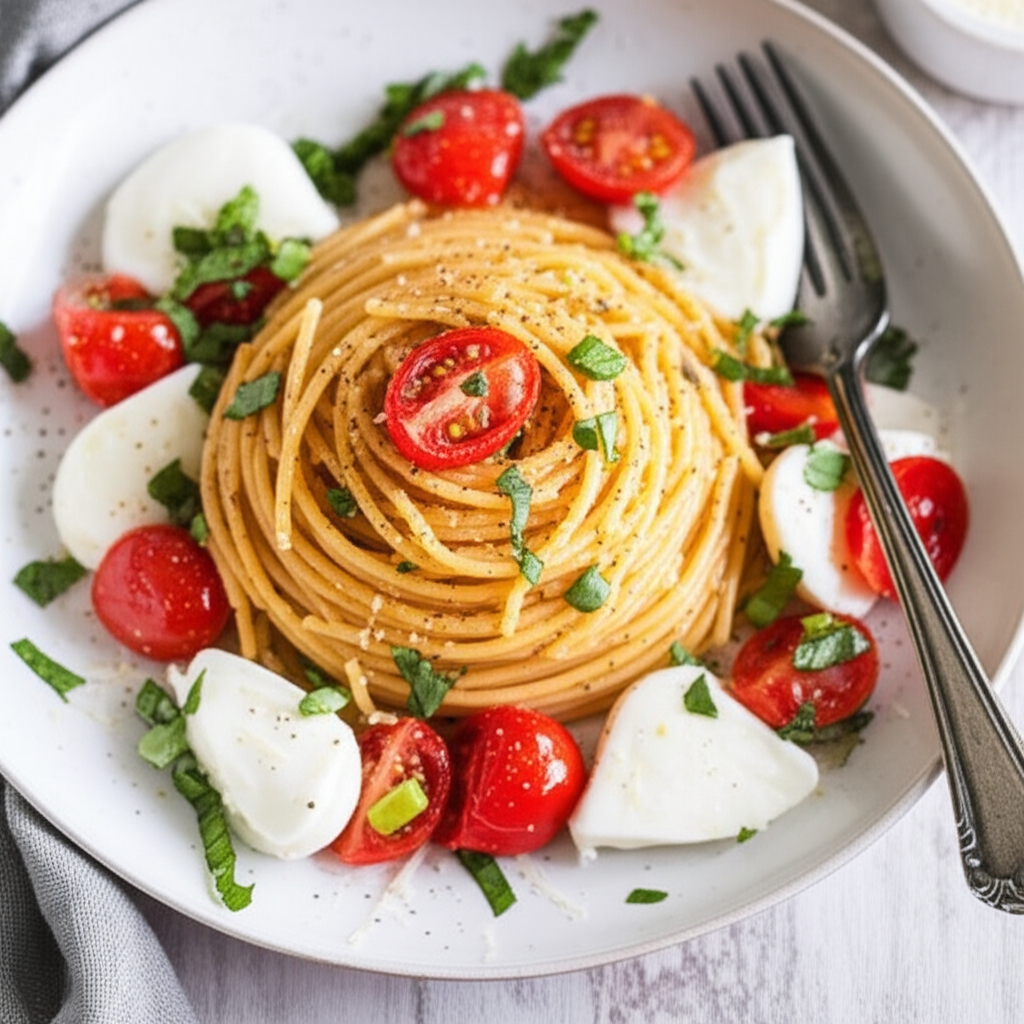 Absolutely Delicious And Simple Tomato Basil And Garlic Pasta image