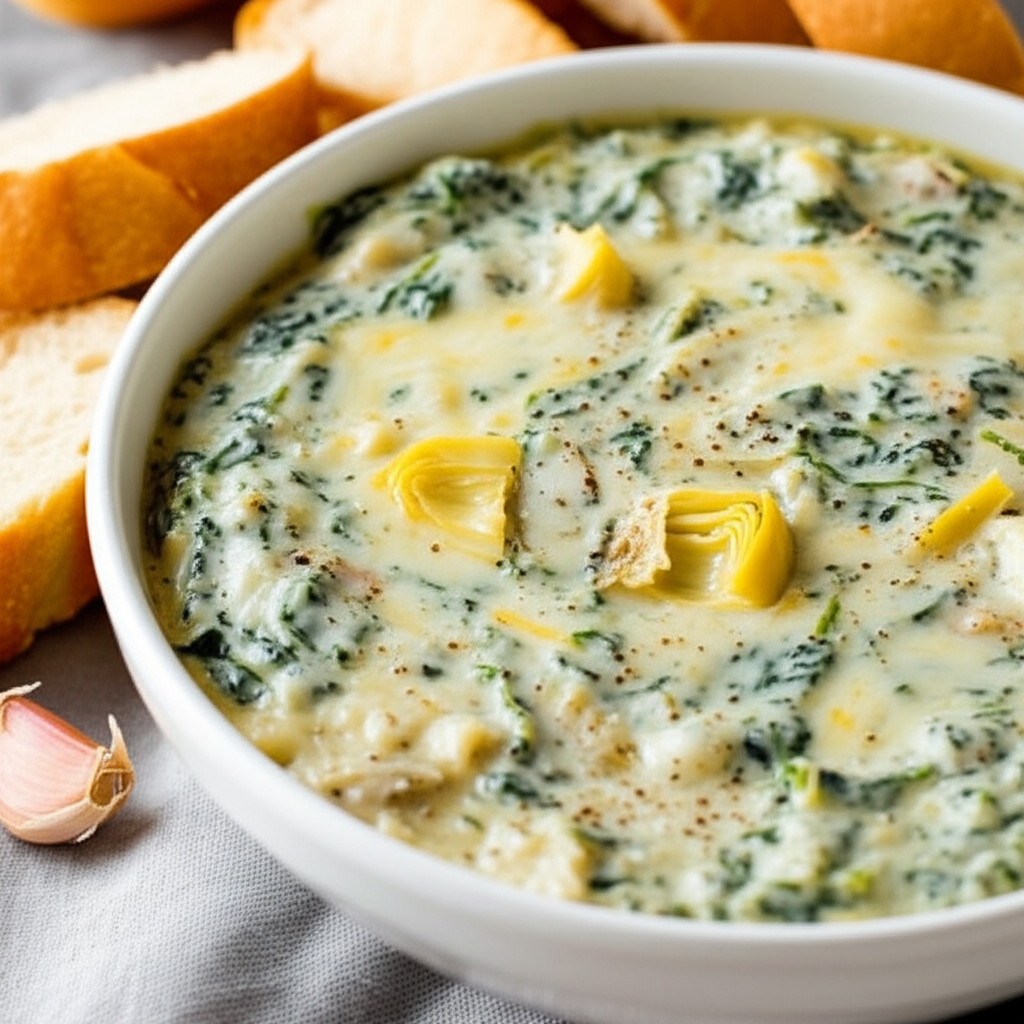 Absolutely Wonderful Cheesy Creamy Spinach Artichoke Dip image