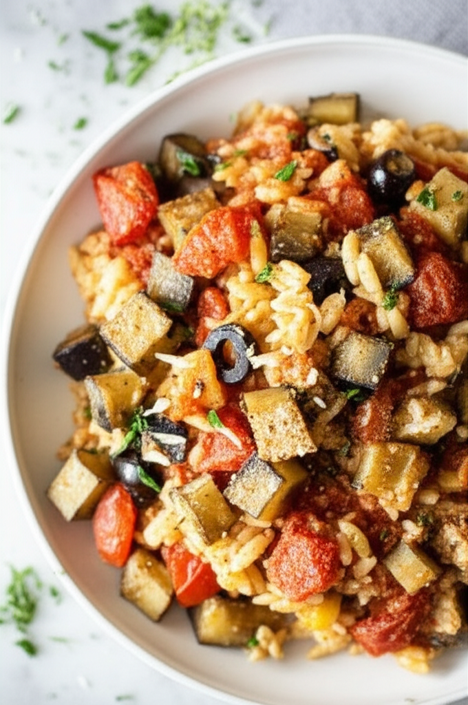 Aegean Eggplant Aubergine Tomato Orzo Casserole image