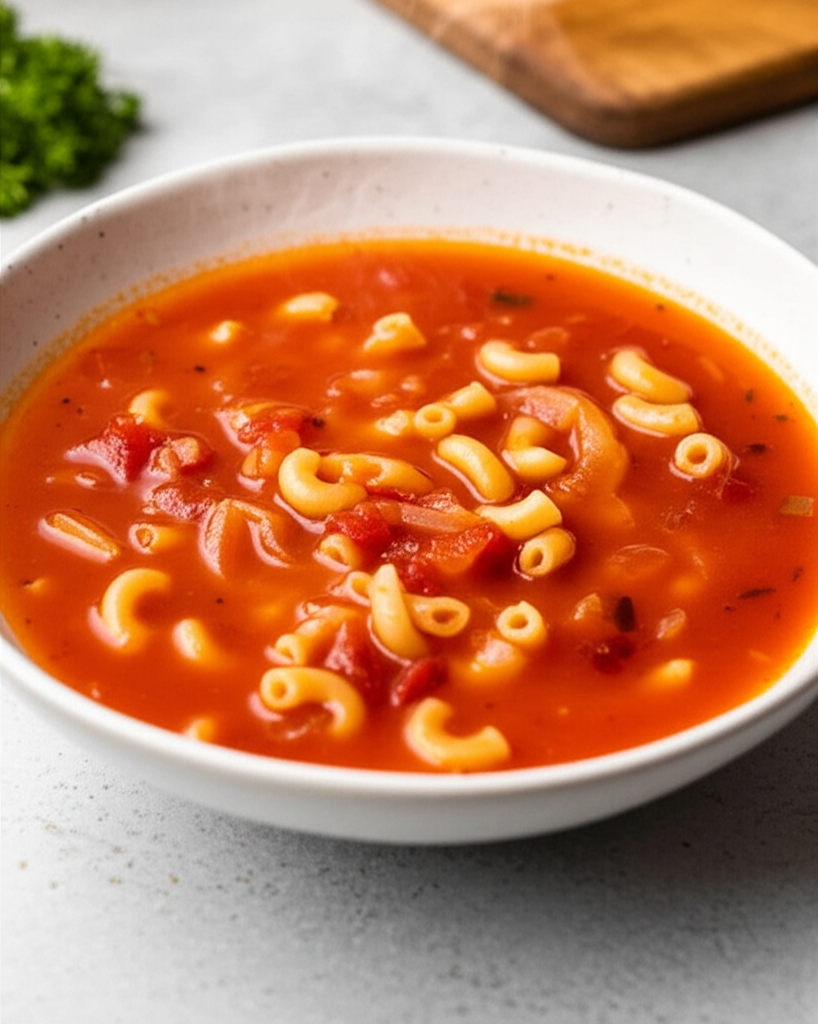 Affordable Basic Restaurant Style Tomato And Macaroni Soup image