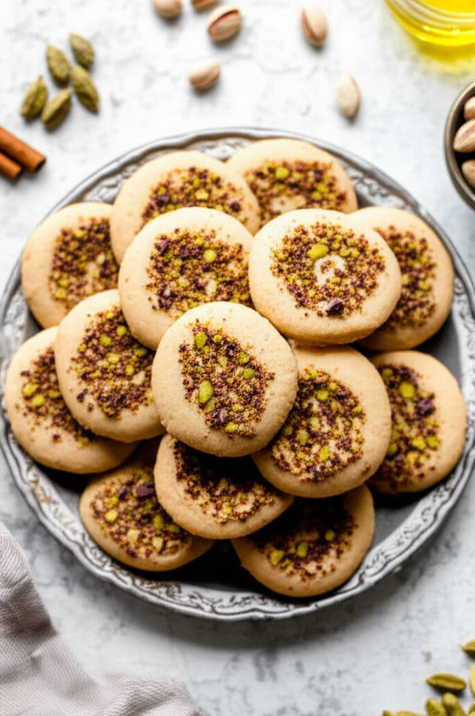 Afghani Nan Khatai Cardamom Spiced Cookies Topped With Pistacios image