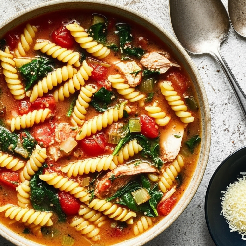 After Thanksgiving Soup With Garlic Spinach And Tomatoes image