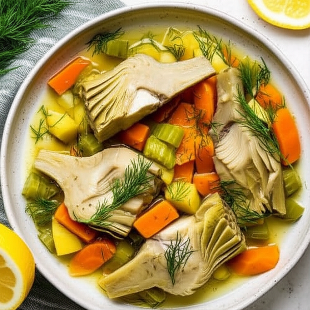 Aginares Latheres Artichokes With Vegetables Vegan image