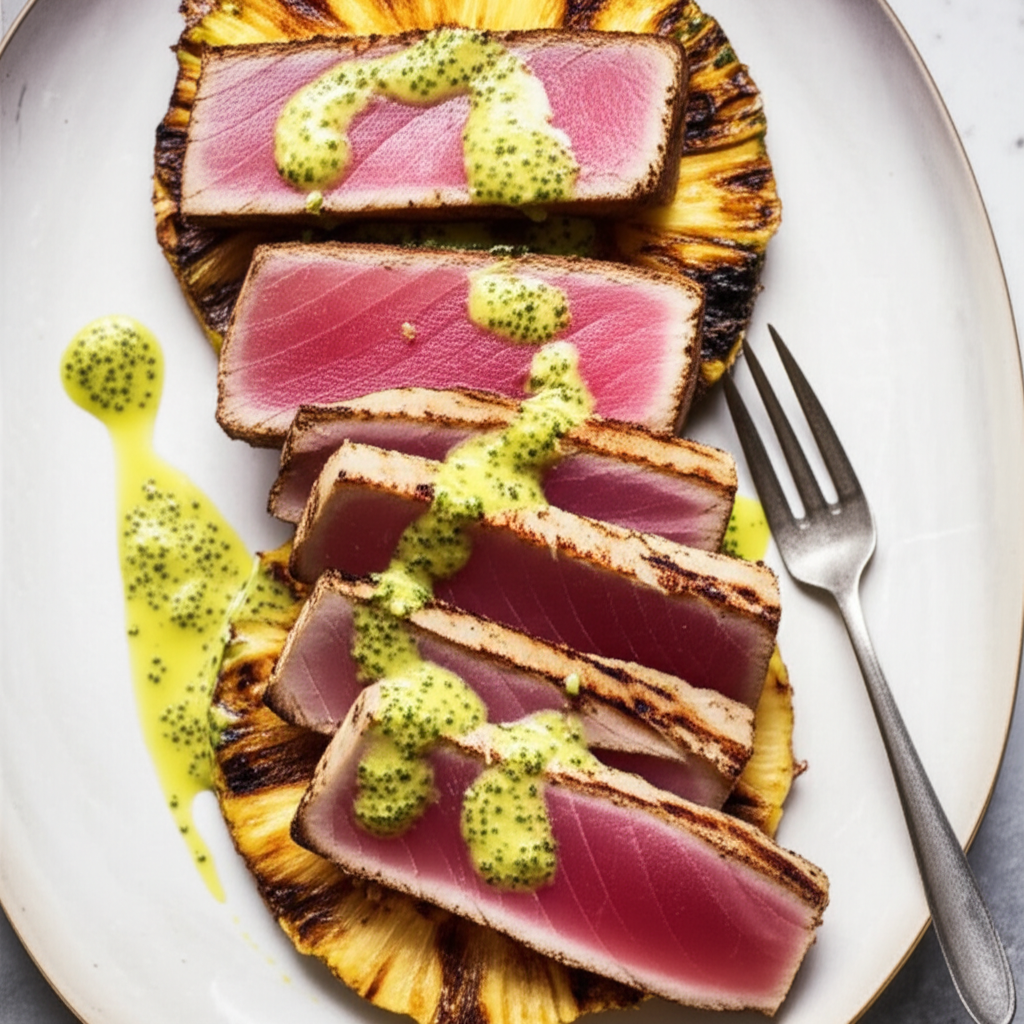 Ahi Tuna On Grilled Pineapple W Lime Mustard image