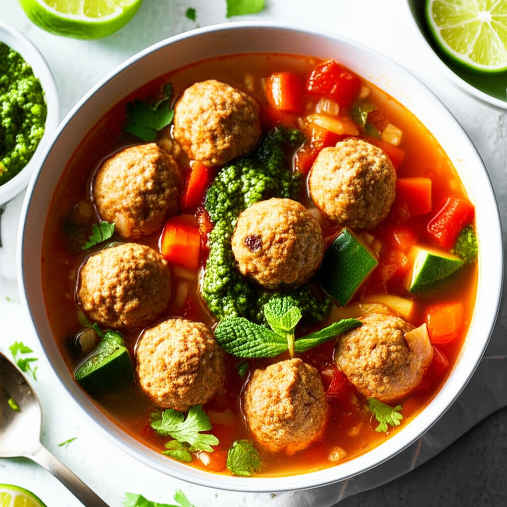 Albondigas Soup With Cilantro Pesto image
