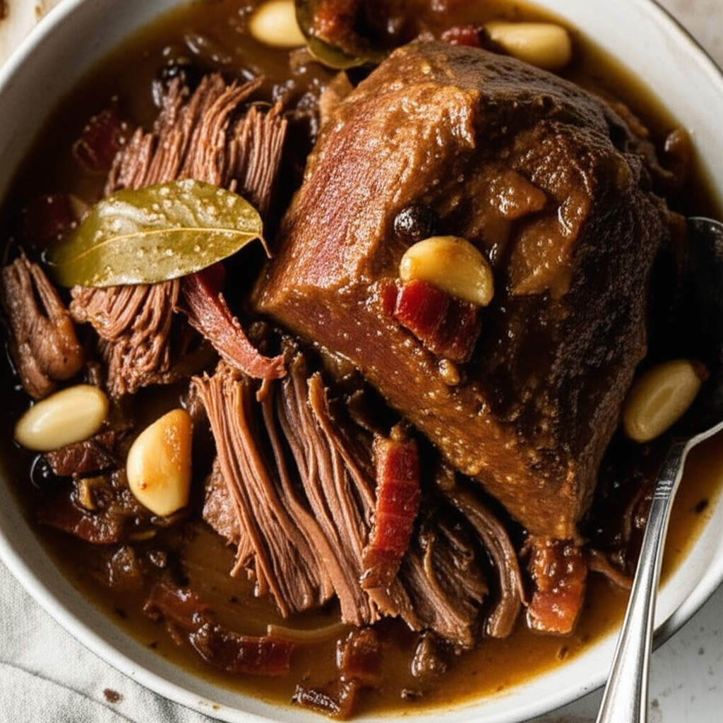 Alcatra Portuguese Pot Roast With Wine Bacon Garlic image