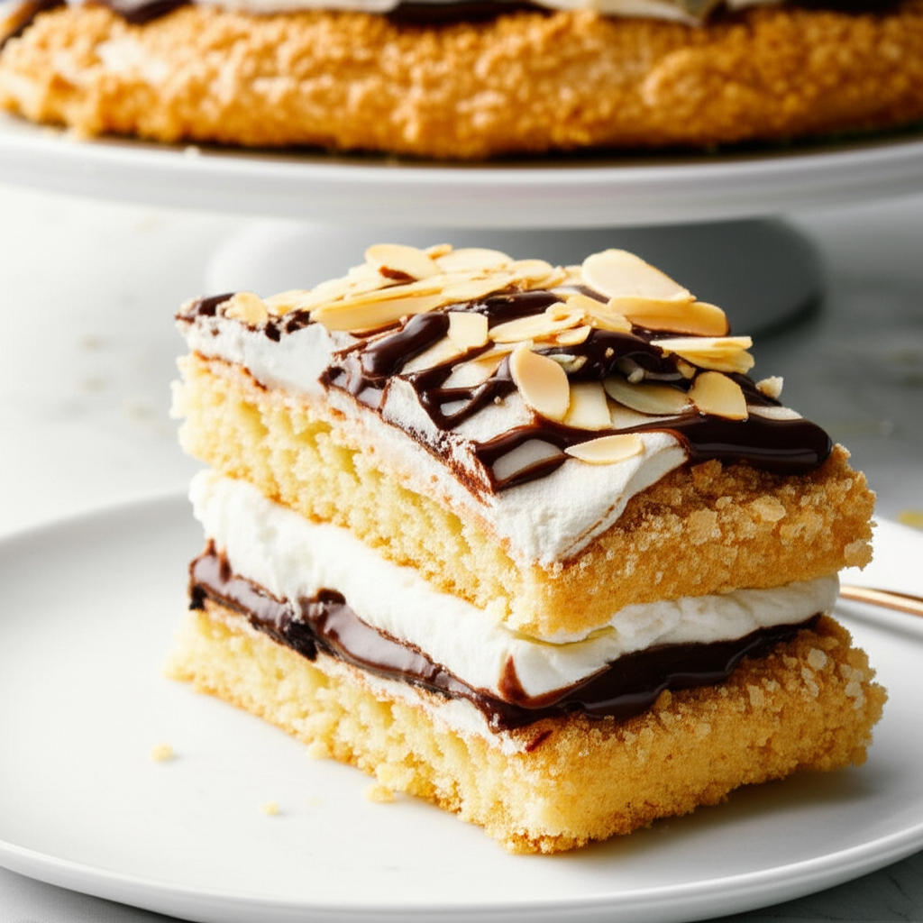 Almond Cake With Meringue And Whipped Cream Filling image