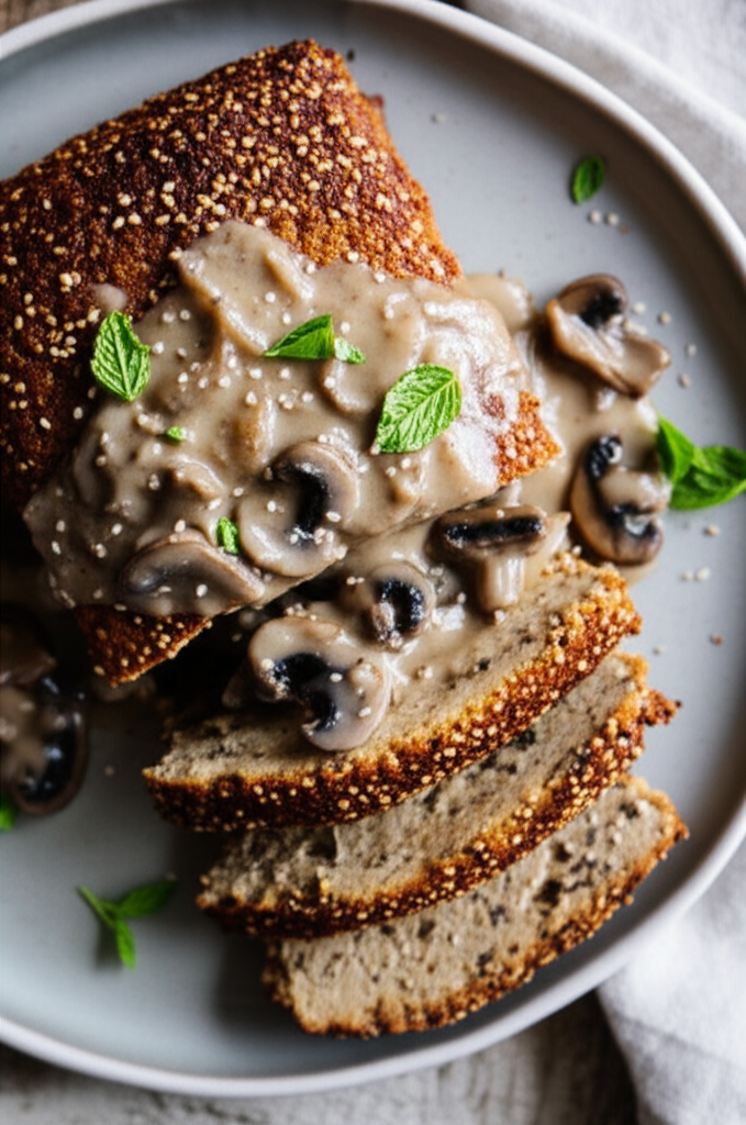 Almond Sesame Nut Roast With Mushroom Onion Sauce image