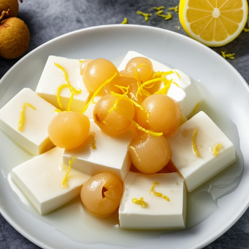 Almond Jelly Chunks With Sweet Tangy Longan image