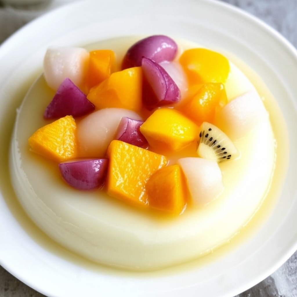 Almond Jelly With Fruit Salad image