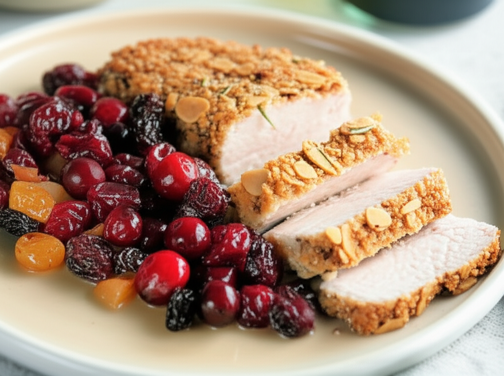 Almond Pork Tenderloin With Dried Cranberry Apple Conserve image