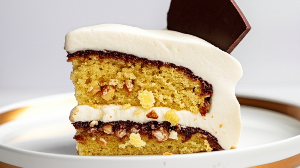 Almond Praline Cake With Mascarpone Frosting And Chocolate Bark image