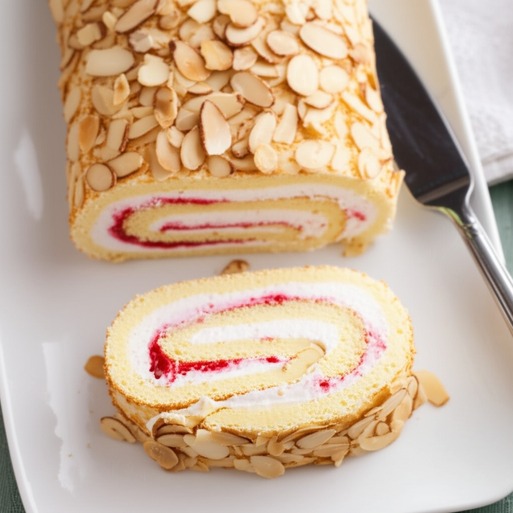 Almond Raspberry Cream Roll image