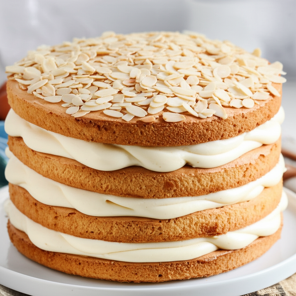 Almond Sponge Cake Filled With Almond Cream image