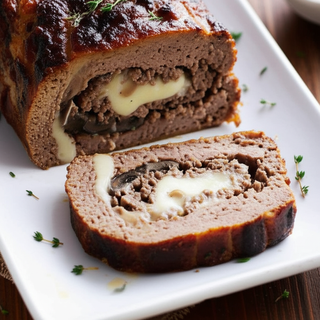 Cheese And Mushroom Spiral Meatloaf image