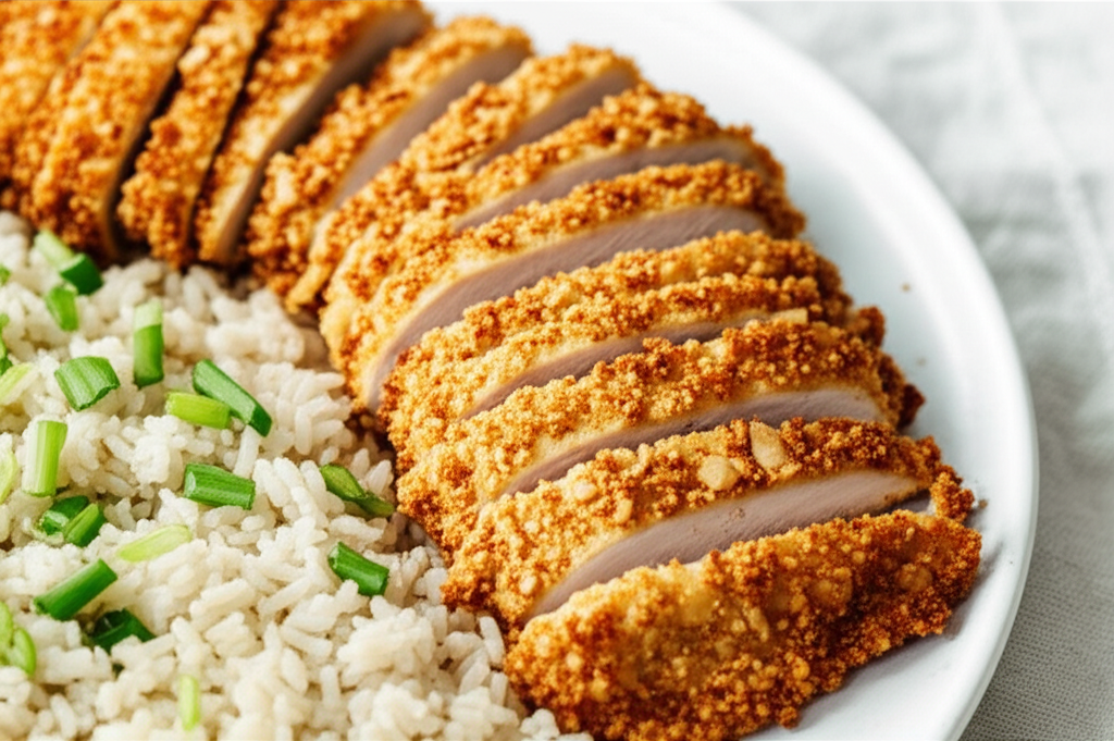 Almond Crusted Chicken With Scallion Rice image