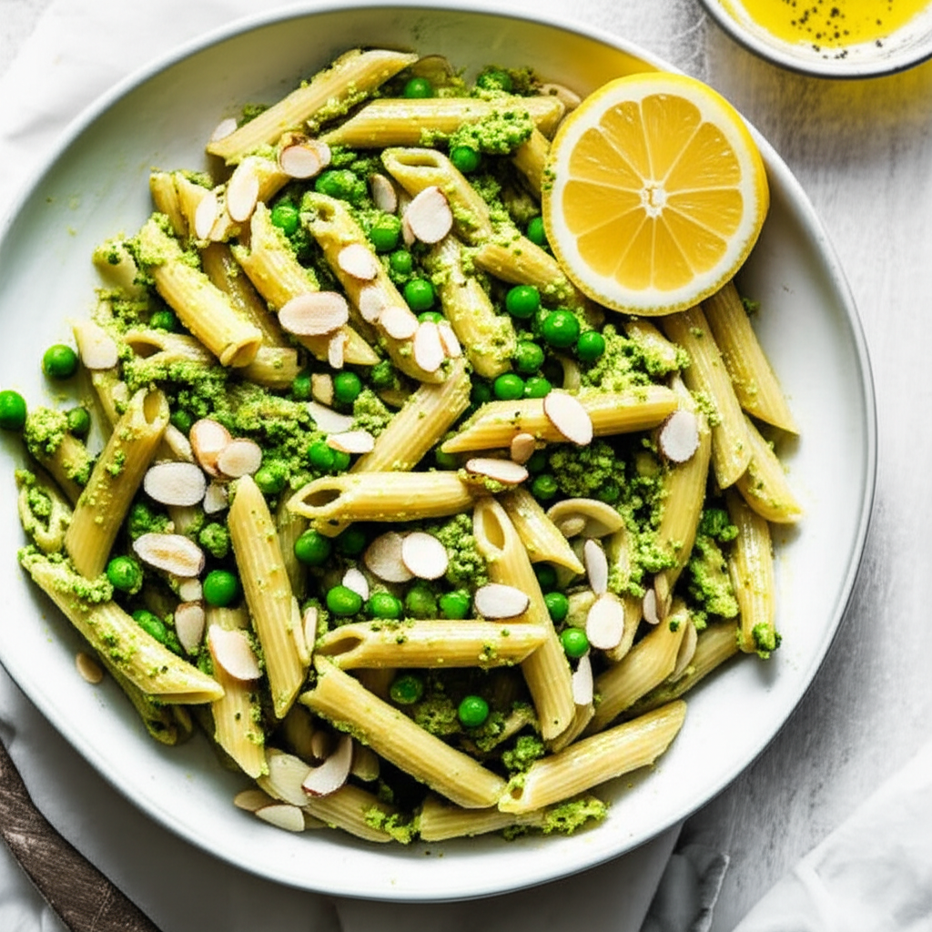 Almond Pea Pesto Pasta image
