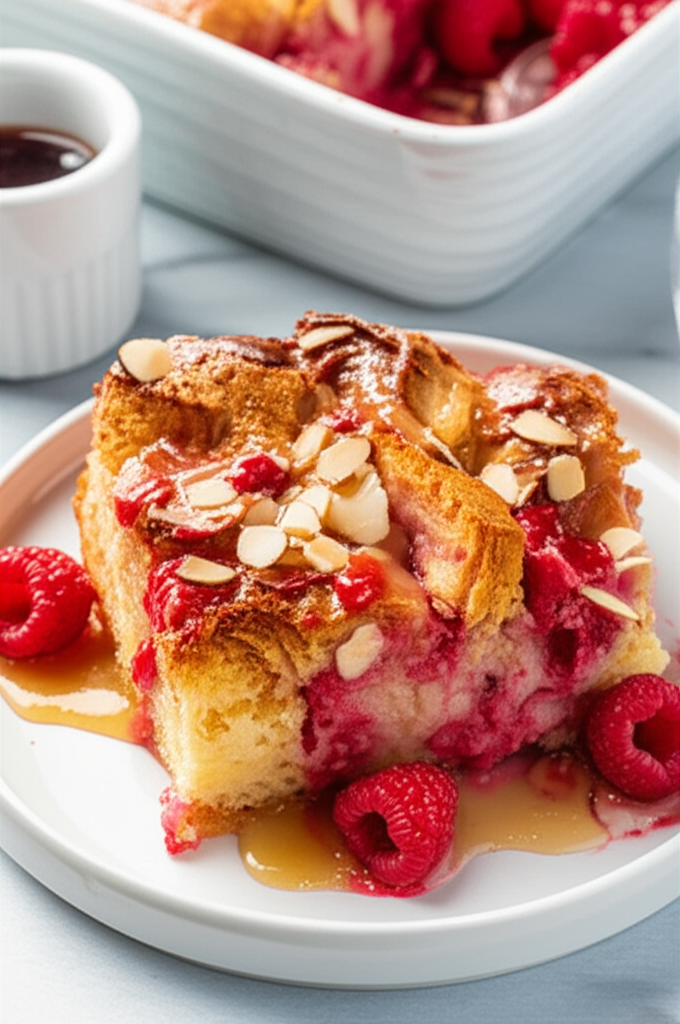 Almond Raspberry Croissant Breakfast Pudding image