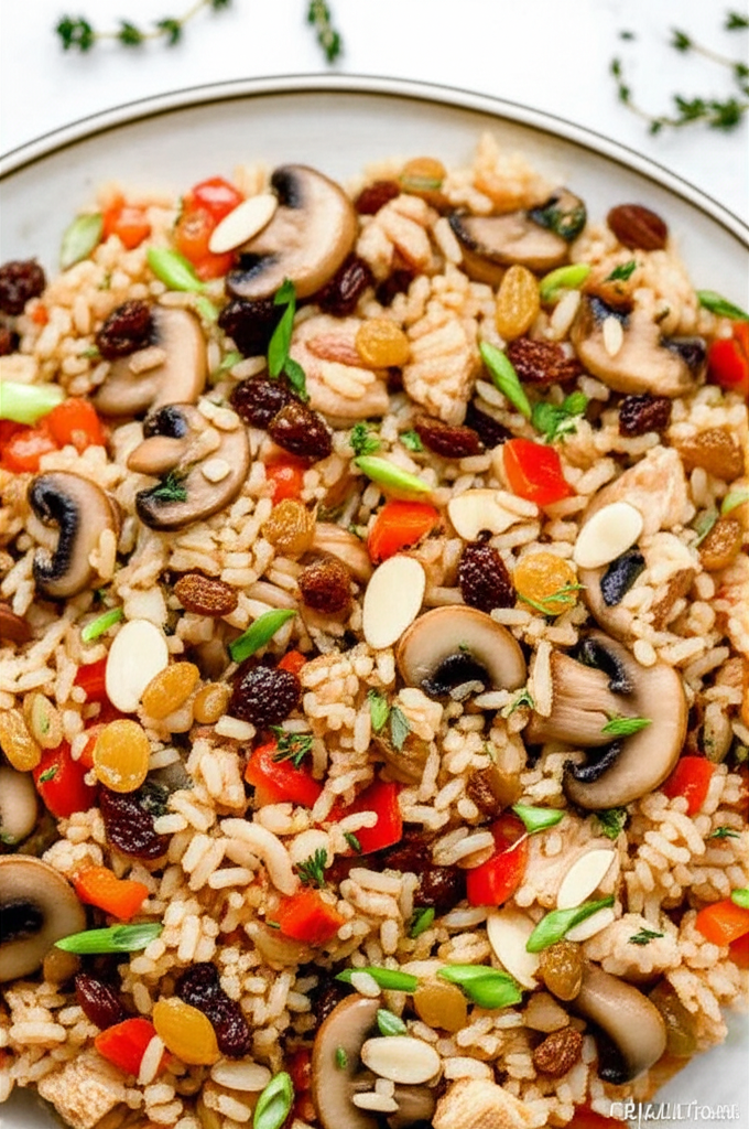 Almonds Mushrooms Raisins And Red Pepper Pilaf image