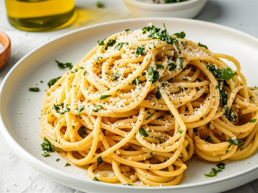 Almost As Simple Pasta With Parmesan Herbs And Fresh Garlic image