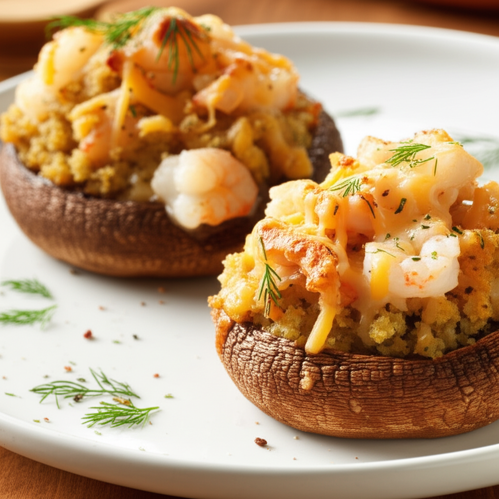 Cheesy Seafood Stuffed Portabella Mushrooms image