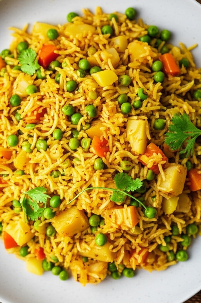 Aloo Matar Ka Pulao Indian Rice With Potatoes And Peas image