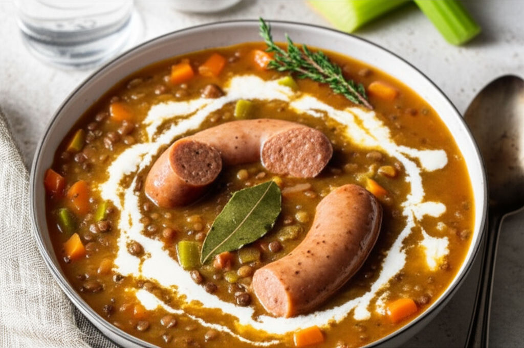 Alsatian Lentil Soup With Bratwurst image