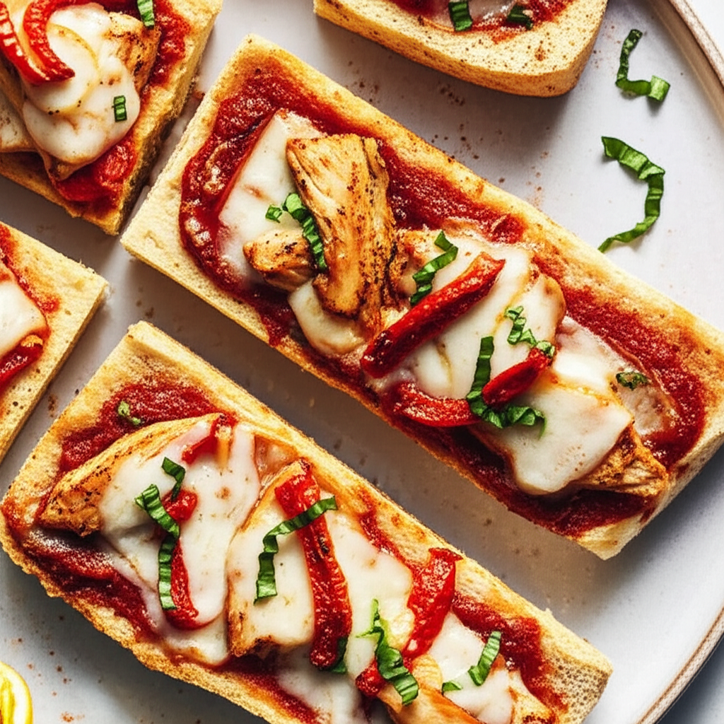Chicken And Roasted Red Bell Pepper Ciabatta Pizzas image